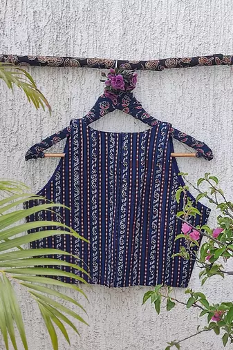 Navy blue cotton printed readymade blouse