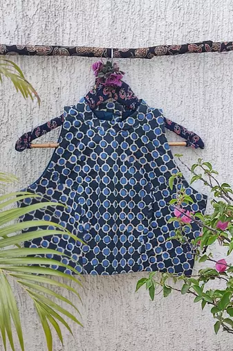 Navy blue cotton printed readymade blouse
