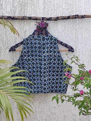 Navy blue cotton printed readymade blouse 4