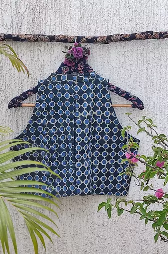 Navy blue cotton printed readymade blouse