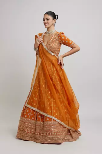 Orange Wedding & Party Wear Designer Sequence Embroidery Work Georgette Lehenga Choli For Women's