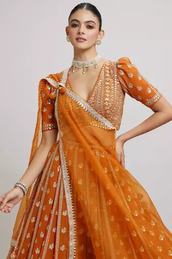 Orange Wedding & Party Wear Designer Sequence Embroidery Work Georgette Lehenga Choli For Women's