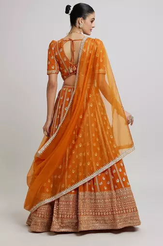 Orange Wedding & Party Wear Designer Sequence Embroidery Work Georgette Lehenga Choli For Women's