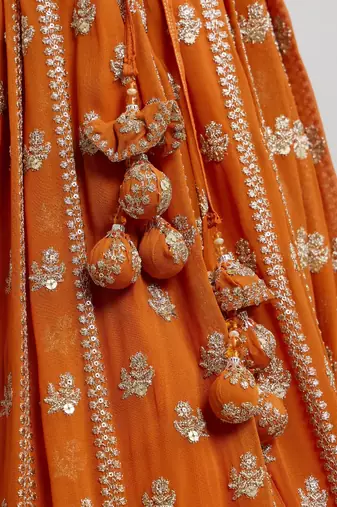 Orange Wedding & Party Wear Designer Sequence Embroidery Work Georgette Lehenga Choli For Women's