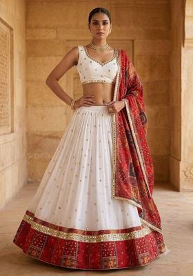 White Georgette Navratri Lehenga Choli With Dupatta 1