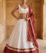 White Georgette Navratri Lehenga Choli With Dupatta