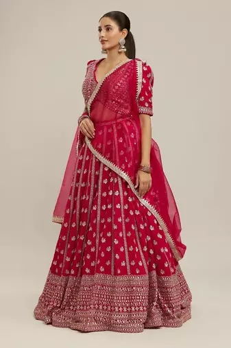 Pink Wedding & Party Wear Designer Sequence Embroidery Work Georgette Lehenga Choli For Women's