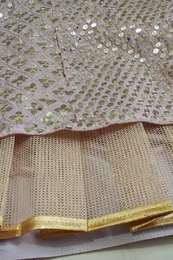 Baby Pink Embroidered Georgette Lehenga Set For Women's