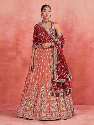 Orange Embroidered Designer Lehenga Choli with Dupatta 1