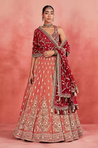 Orange Embroidered Designer Lehenga Choli with Dupatta