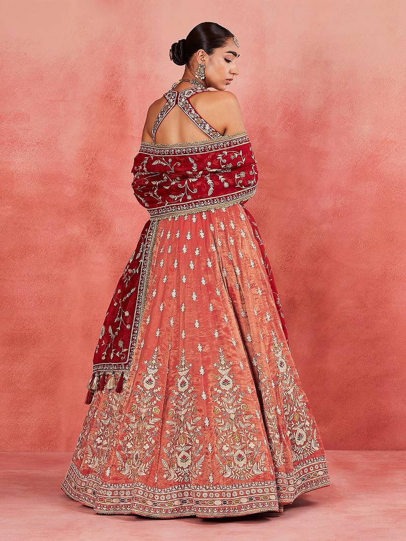 Orange Embroidered Designer Lehenga Choli with Dupatta