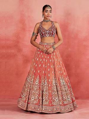 Orange Embroidered Designer Lehenga Choli with Dupatta 3