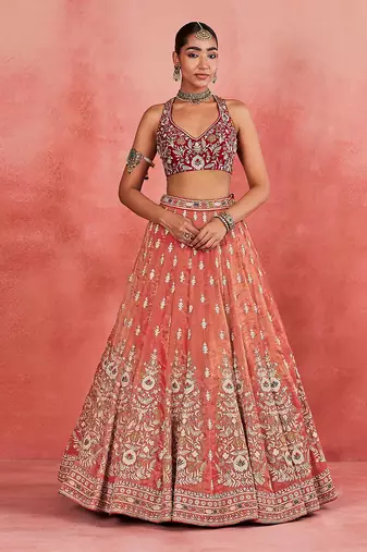 Orange Embroidered Designer Lehenga Choli with Dupatta