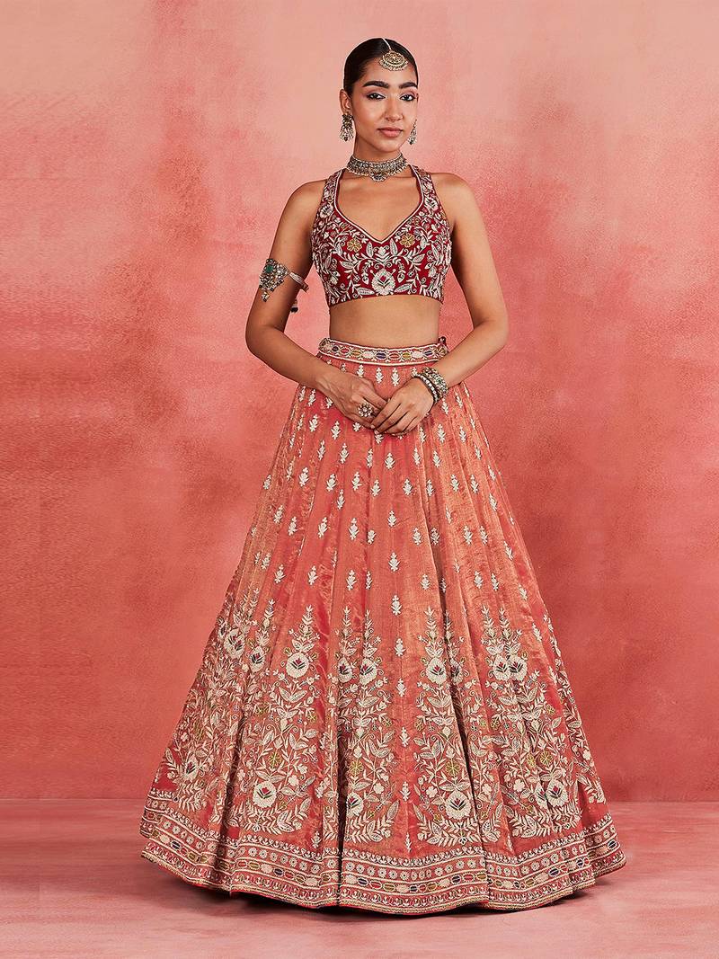 Orange Embroidered Designer Lehenga Choli with Dupatta