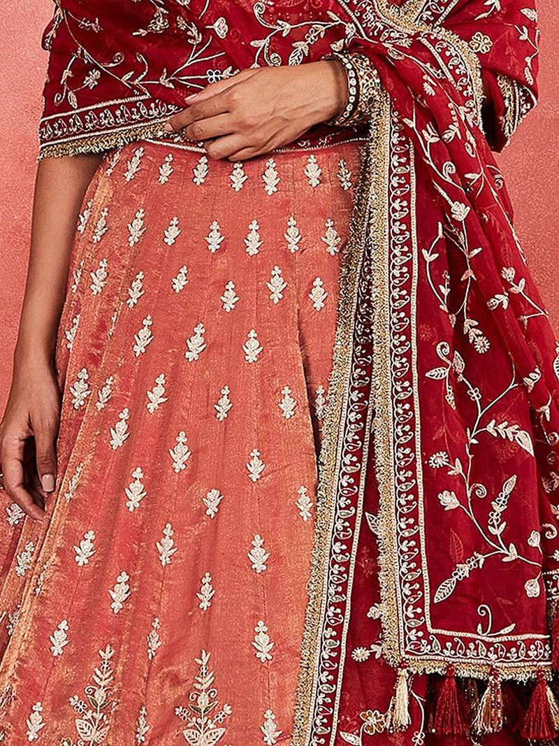 Orange Embroidered Designer Lehenga Choli with Dupatta
