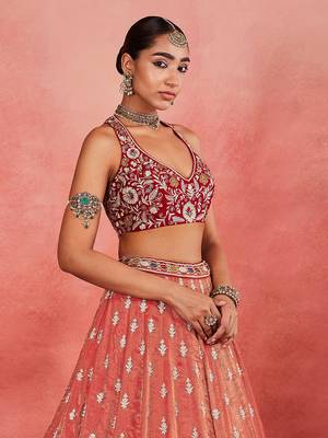 Orange Embroidered Designer Lehenga Choli with Dupatta 5