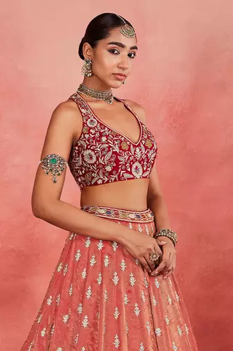 Orange Embroidered Designer Lehenga Choli with Dupatta