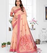 peach jacquard cotton blend saree with blouse 