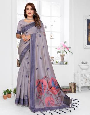 lavender jacquard cotton blend saree with blouse  1