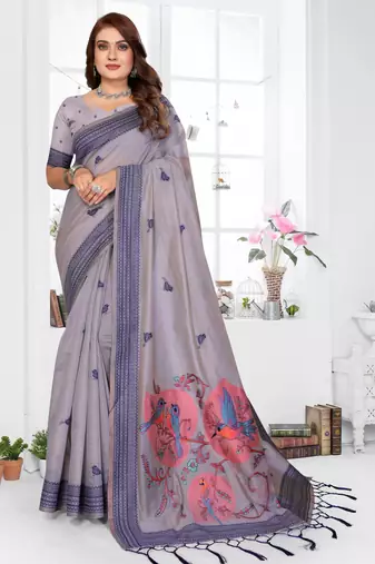 lavender jacquard cotton blend saree with blouse 