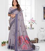 lavender jacquard cotton blend saree with blouse 