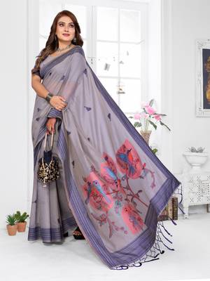 lavender jacquard cotton blend saree with blouse  2