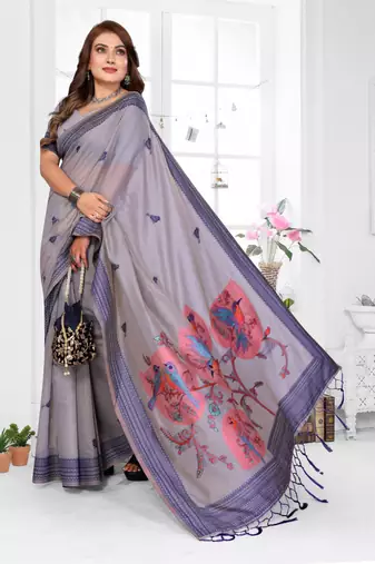 lavender jacquard cotton blend saree with blouse 