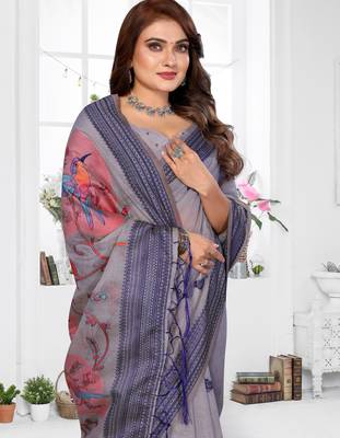 lavender jacquard cotton blend saree with blouse  3