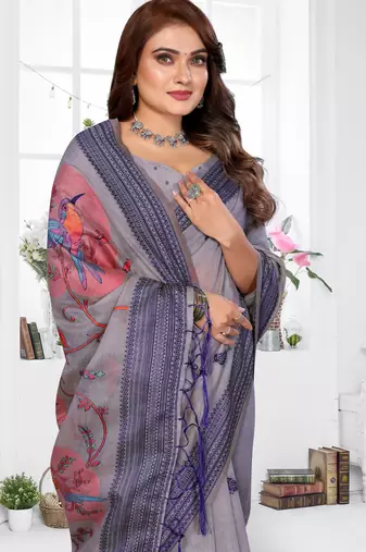 lavender jacquard cotton blend saree with blouse 