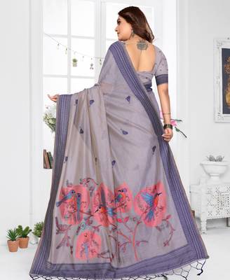 lavender jacquard cotton blend saree with blouse  4