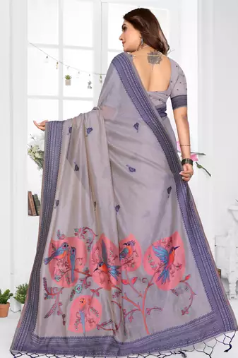 lavender jacquard cotton blend saree with blouse 