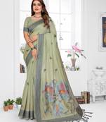 sage jacquard cotton blend saree with blouse 