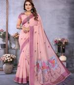 pink jacquard cotton blend saree with blouse 
