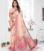 beige jacquard cotton blend saree with blouse 