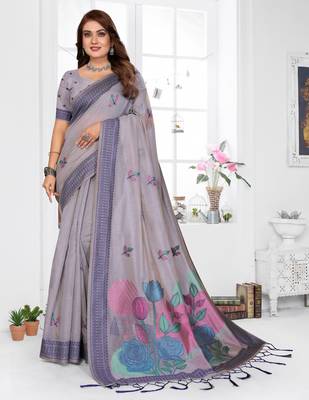 lavender jacquard cotton blend saree with blouse  1