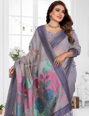 lavender jacquard cotton blend saree with blouse  3