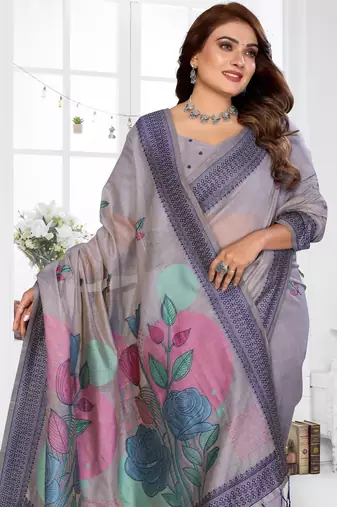 lavender jacquard cotton blend saree with blouse 