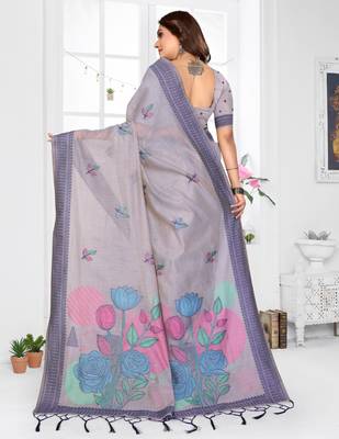 lavender jacquard cotton blend saree with blouse  4