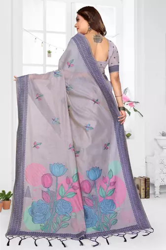lavender jacquard cotton blend saree with blouse 