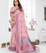 pink jacquard cotton blend saree with blouse 