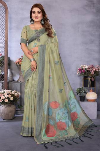 sage jacquard cotton blend saree with blouse 