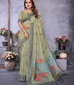 sage jacquard cotton blend saree with blouse 
