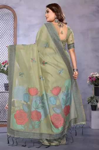 sage jacquard cotton blend saree with blouse 