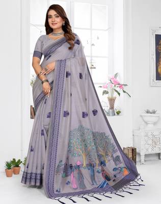 lavender jacquard cotton blend saree with blouse  1