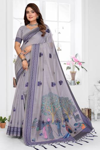 lavender jacquard cotton blend saree with blouse 