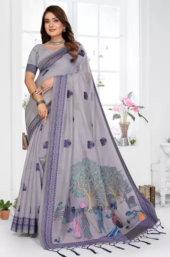 lavender jacquard cotton blend saree with blouse 