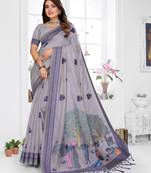 lavender jacquard cotton blend saree with blouse 