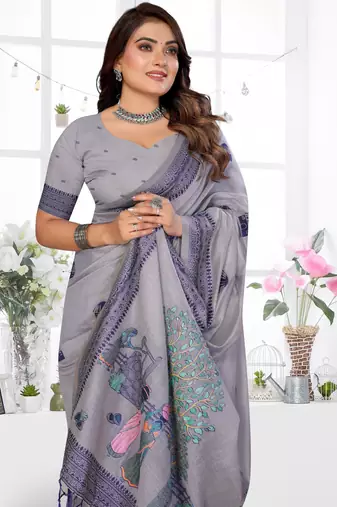 lavender jacquard cotton blend saree with blouse 