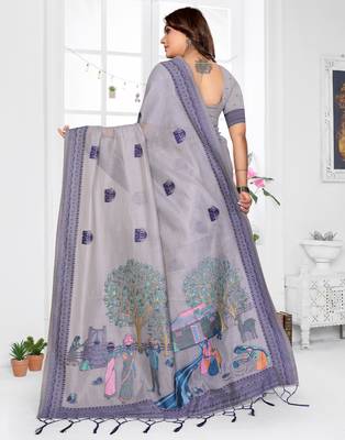 lavender jacquard cotton blend saree with blouse  4