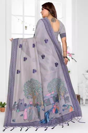 lavender jacquard cotton blend saree with blouse 